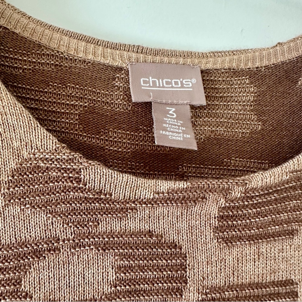 Chico's Brown Animal Print Sweater Size 3 3/4 Sleeve - Picture 3 of 5